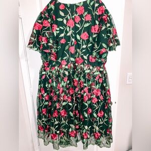6X JessaKae Rosette Dress Green Embroidered Floral Midi Cottagecore Romantic